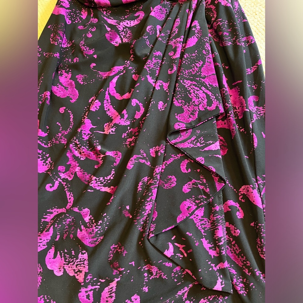 Chaps black and purple sleeveless comfortable crossover midi dress ruched waist - Picture 7 of 9